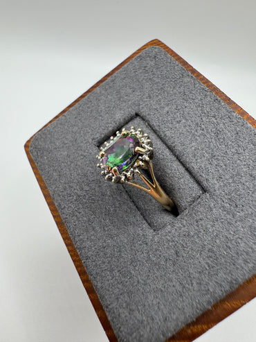 9ct gold mystic topaz and diamond cluster ring