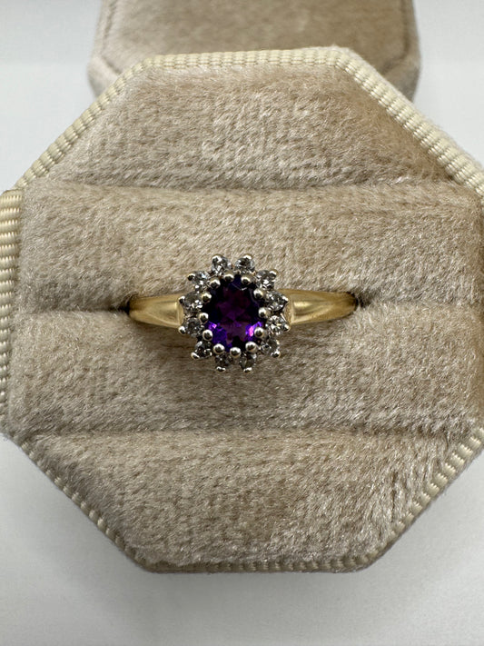 9ct gold amethyst and diamond ring
