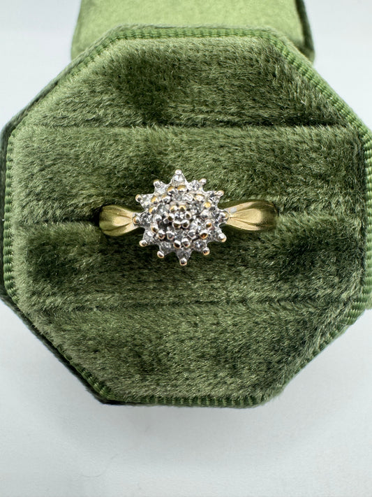 9ct gold 10 point diamond cluster ring