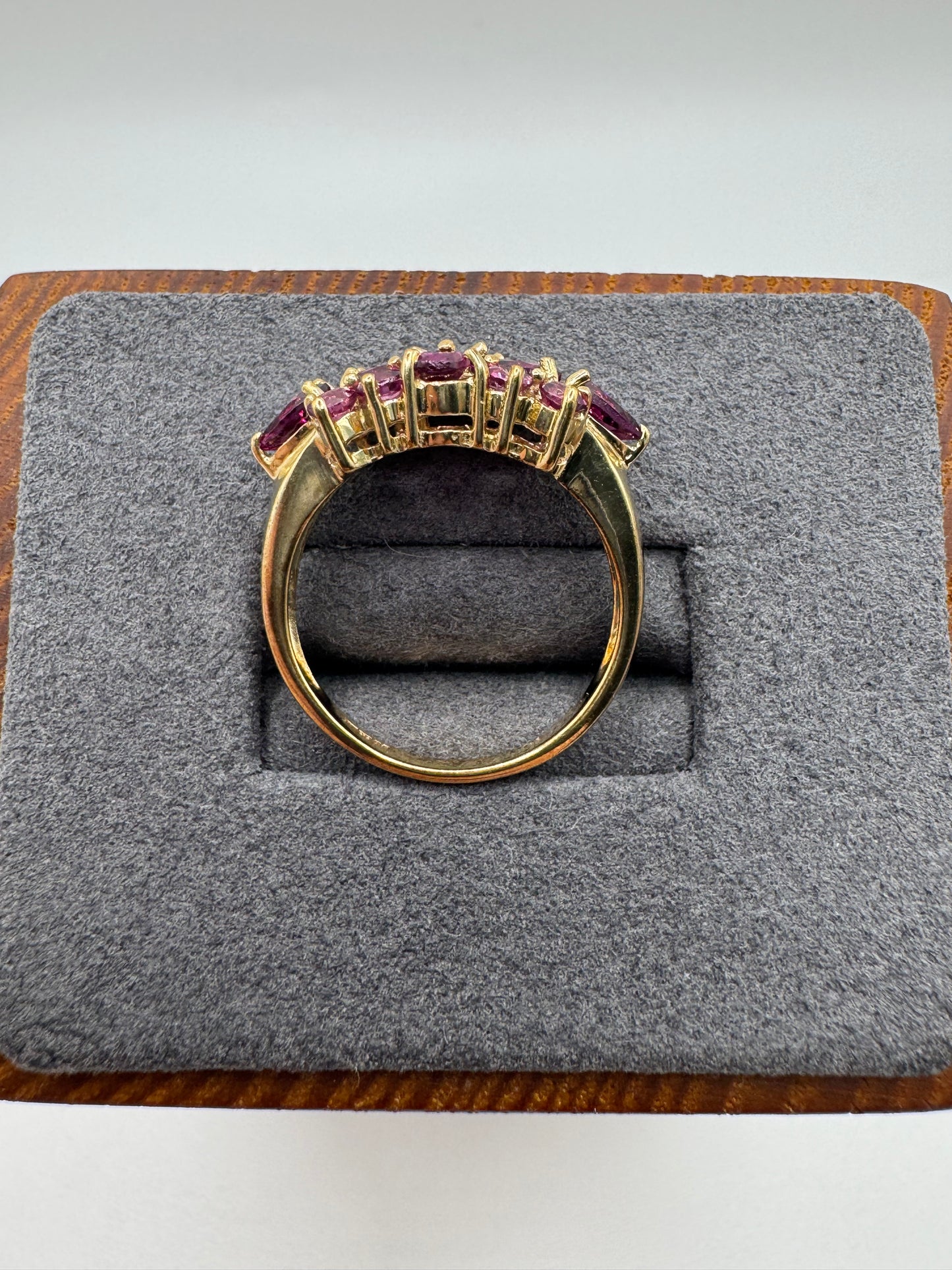 9ct gold almandine garnet and pink topaz ring