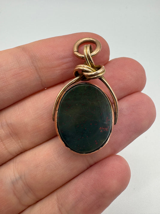 9ct rose gold bloodstone and carnelian spinning fob