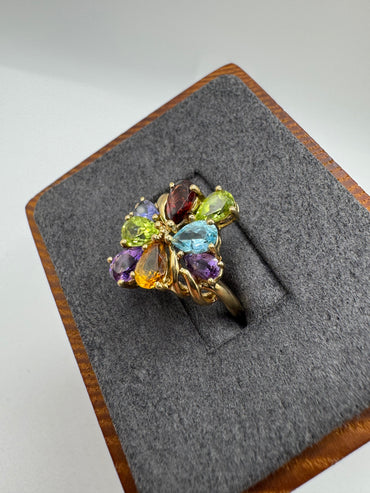 9ct gold multi-gem cluster ring