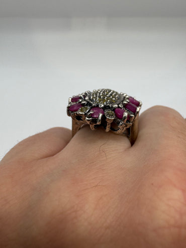 Silver Ruby and marcasite ring (8.25-Q1/2)