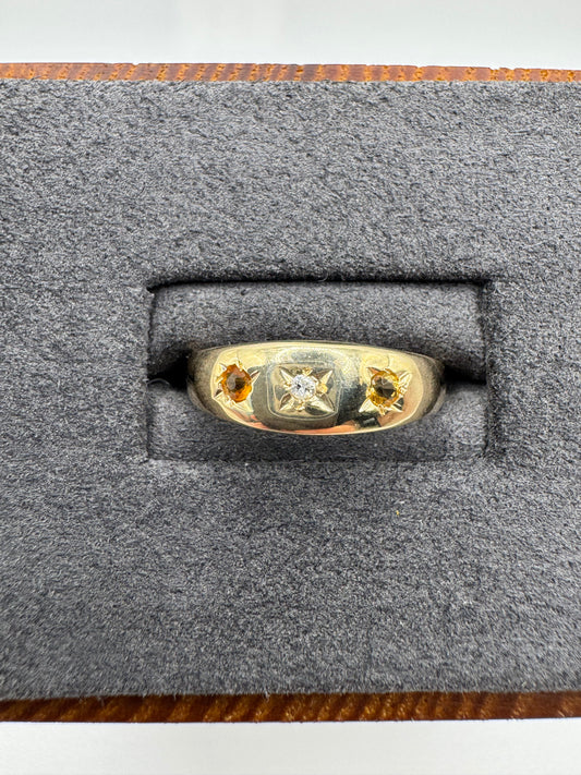 9ct gold citrine and diamond gypsy ring