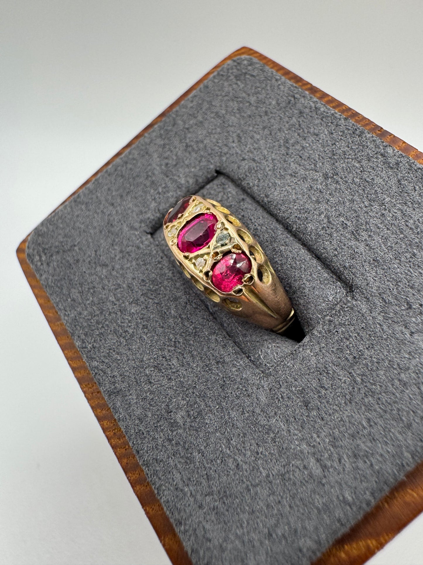 Antique 9ct gold tourmaline paste and diamond ring