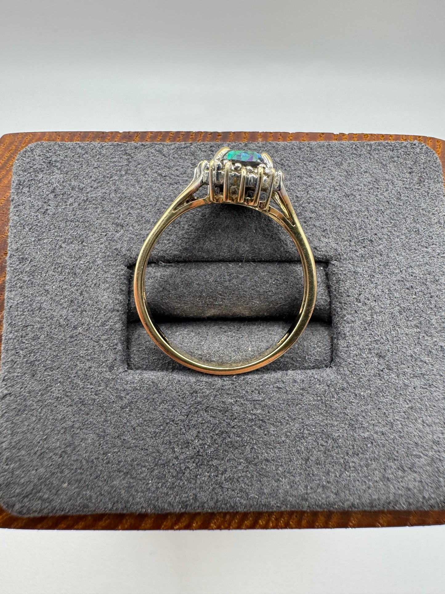 9ct gold mystic topaz and diamond cluster ring