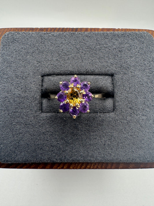 9ct gold citrine and amethyst ring