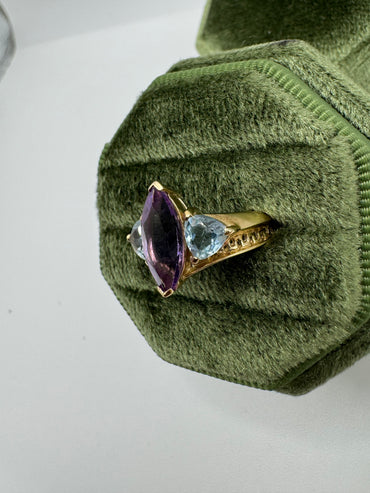 9ct gold amethyst and topaz ring