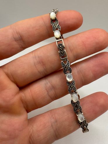 Silver mother of pearl and marcasite bracelet