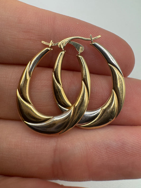 9ct two-tone gold creole earrings