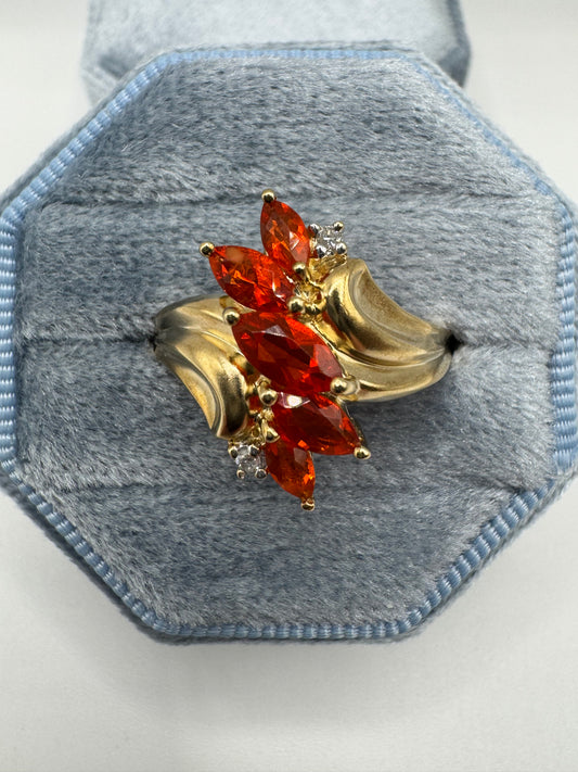 9ct gold fire opal and diamond ring