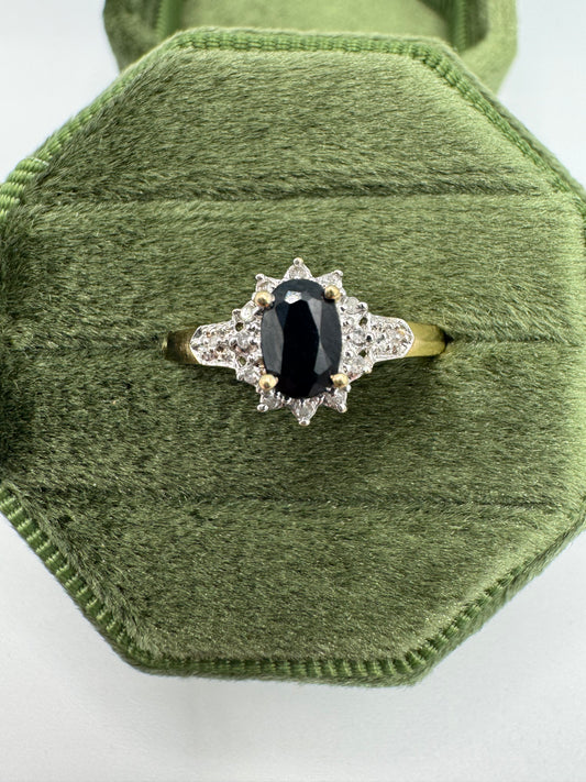 9ct gold sapphire and diamond cluster ring