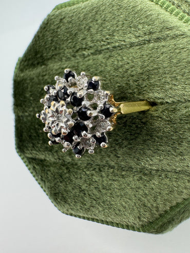 9ct gold sapphire and diamond cluster ring