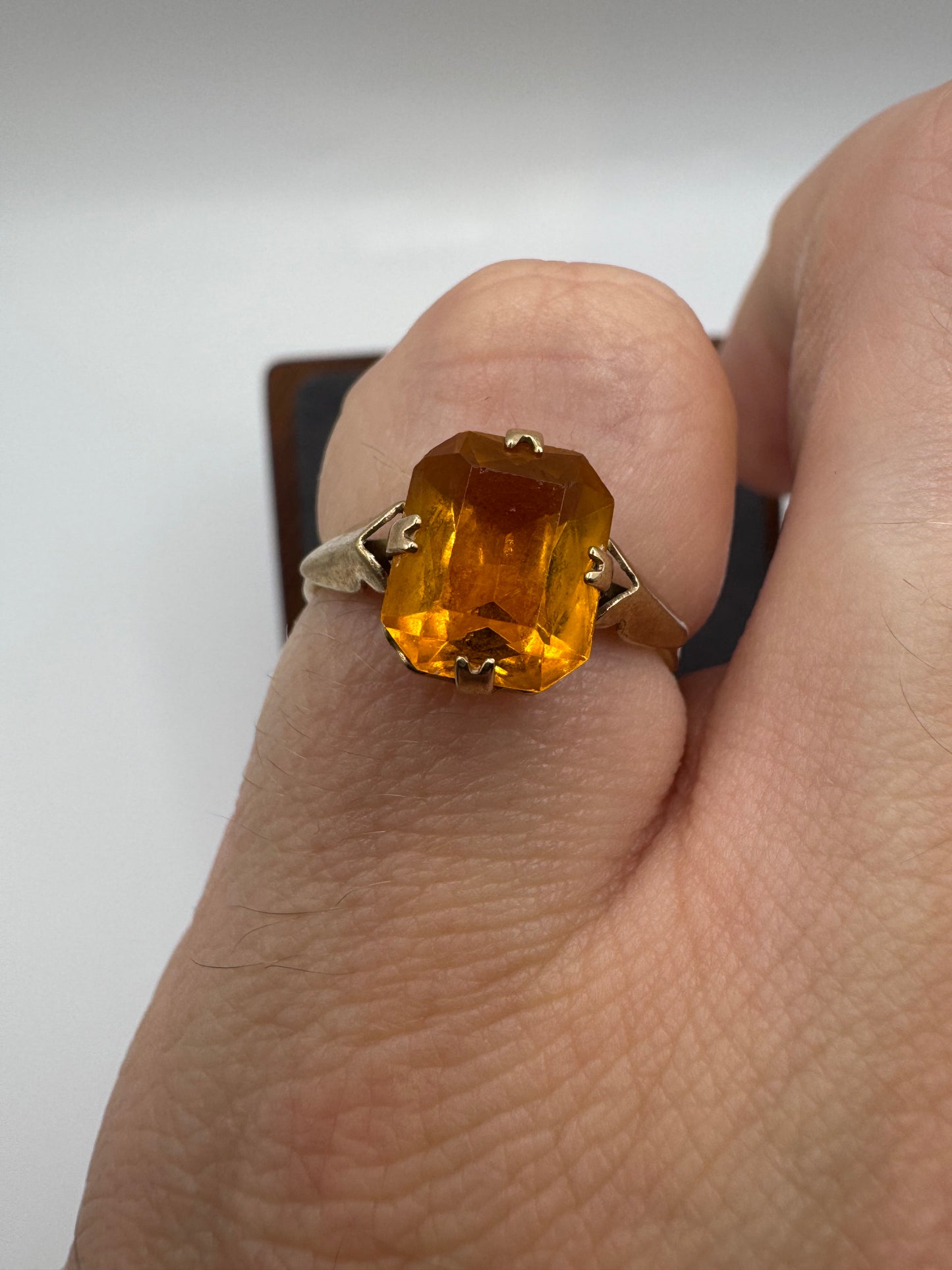 Antique 9ct gold citrine paste ring