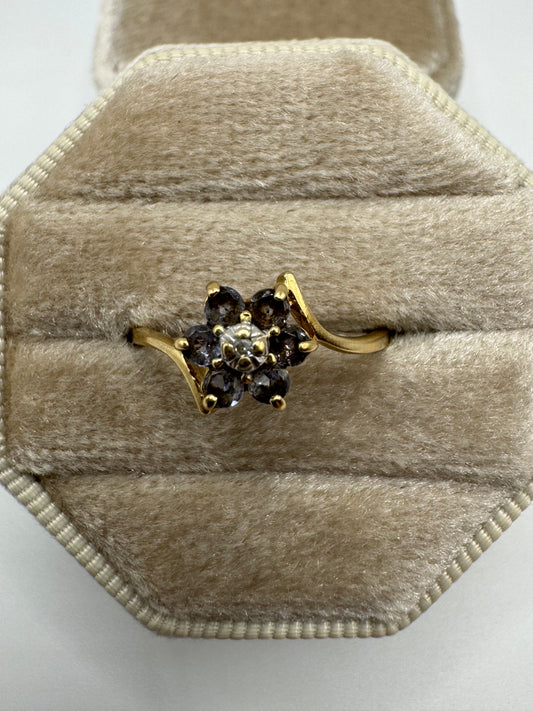 9ct gold iolite and diamond ring