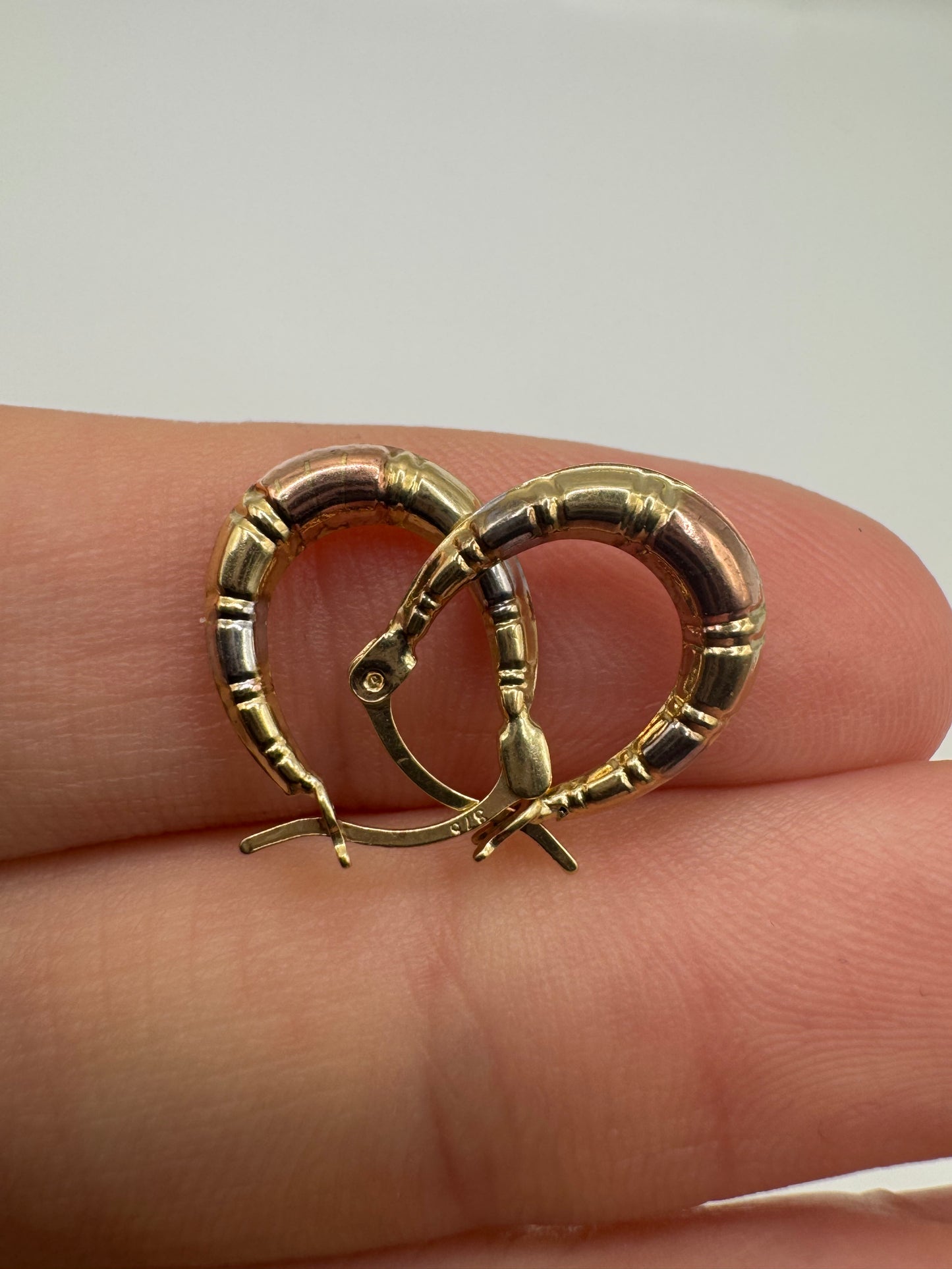 9ct tri-gold bamboo style creole earrings