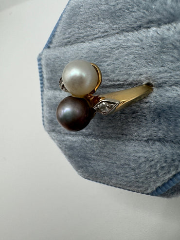 9ct gold pearl and diamond ring