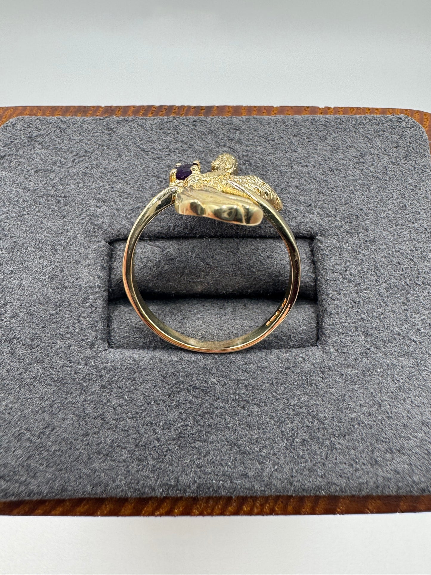 9ct gold amethyst angel ring