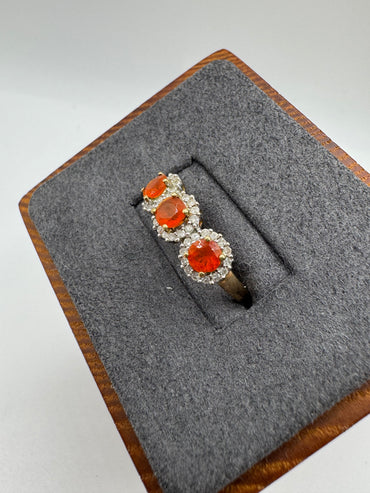 9ct gold fire opal and diamond ring