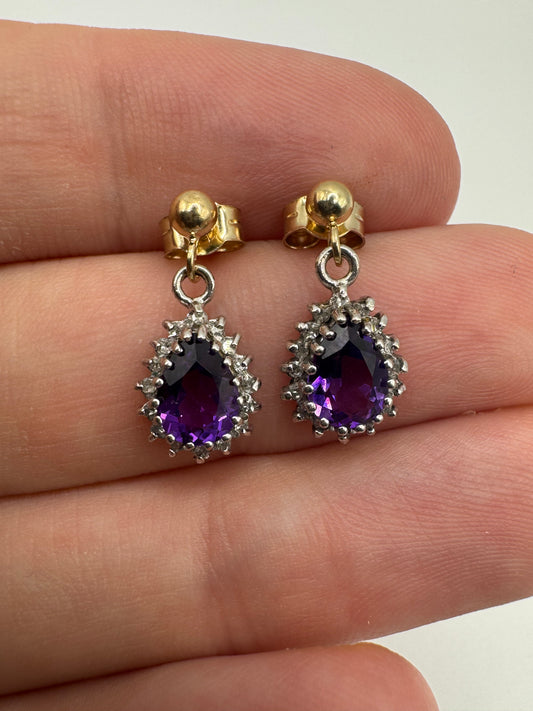9ct gold amethyst and diamond earrings