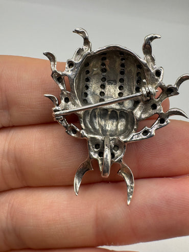 Silver enamel and marcasite insect brooch