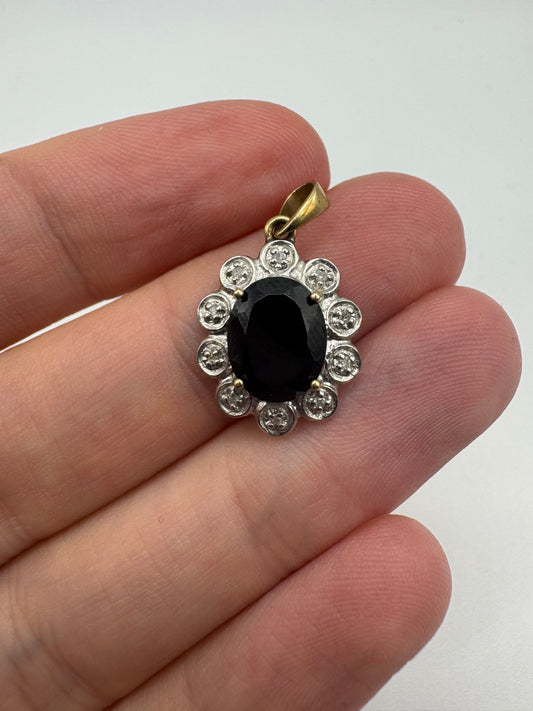 9ct gold sapphire and diamond pendant