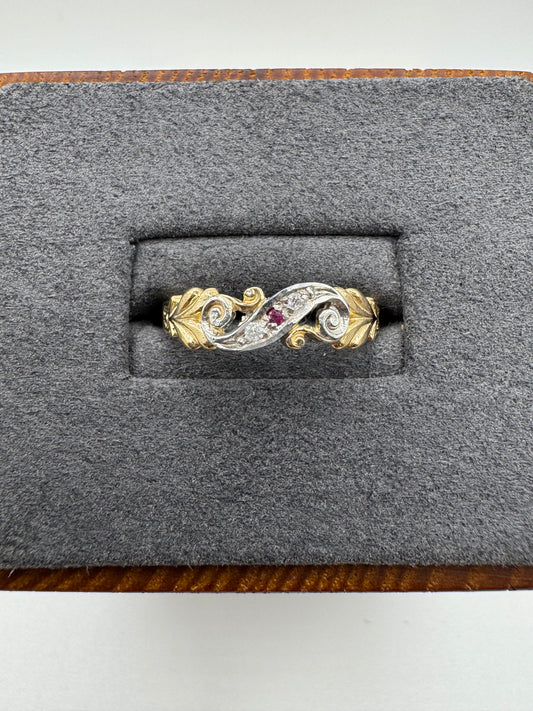 9ct gold ruby and diamond ring