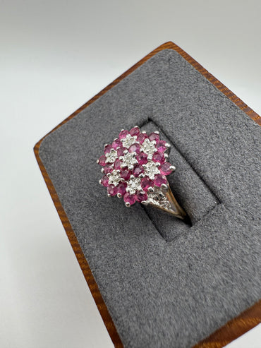 9ct gold ruby and diamond cluster ring
