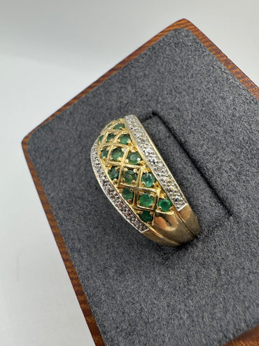 14ct gold emerald and diamond cluster ring