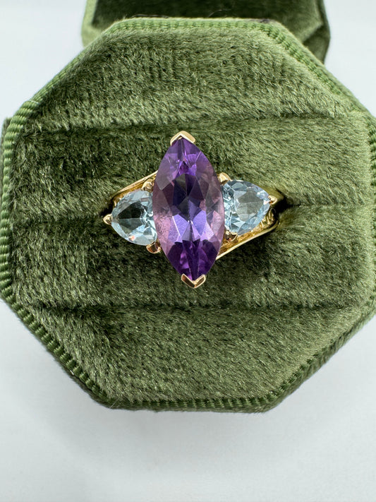 9ct gold amethyst and topaz ring