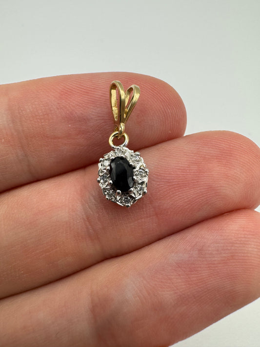 9ct gold sapphire and diamond pendant