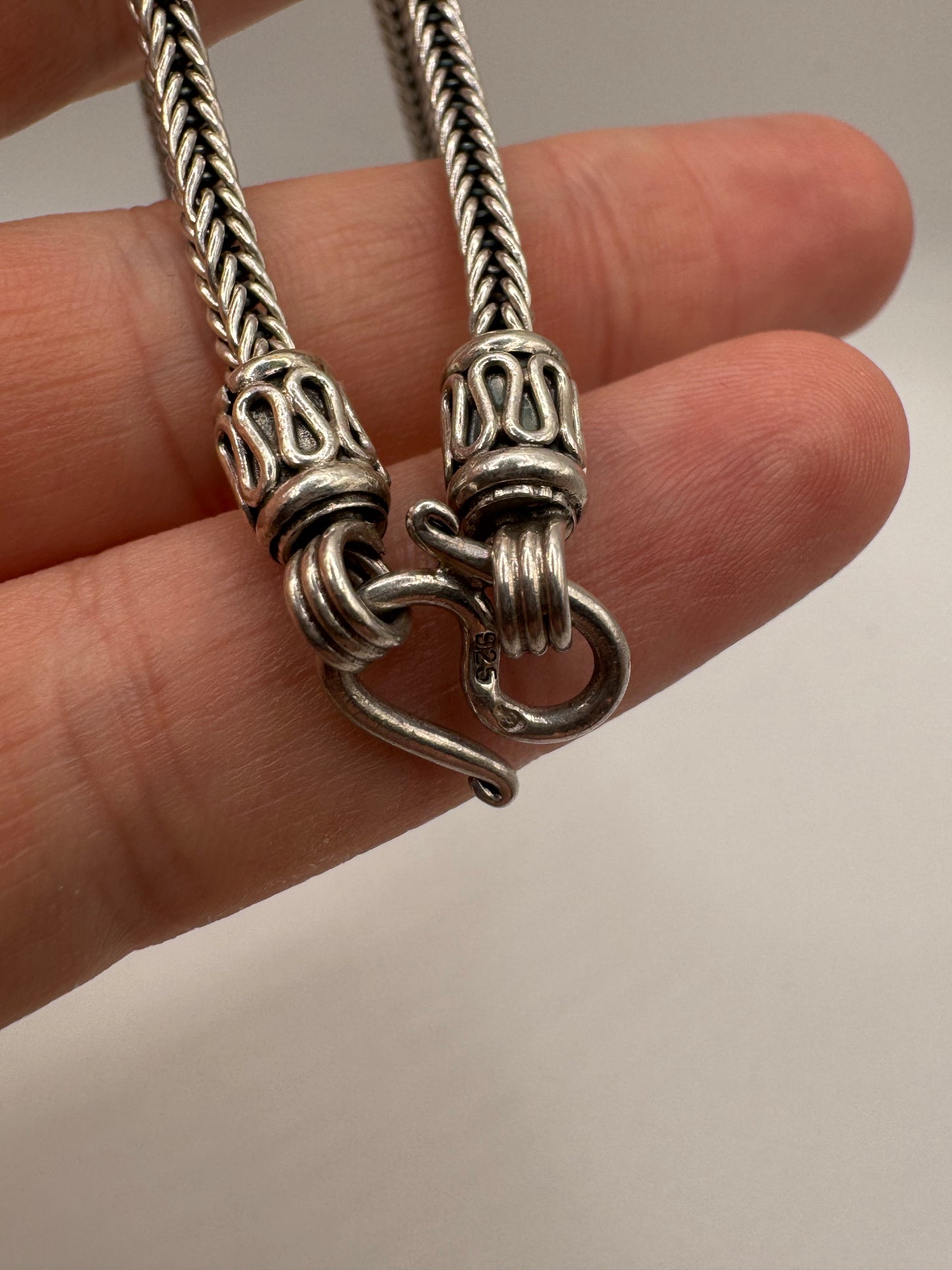 Antique silver snake link chain with S Clasp