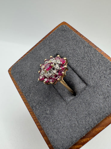 9ct gold ruby and diamond cluster ring