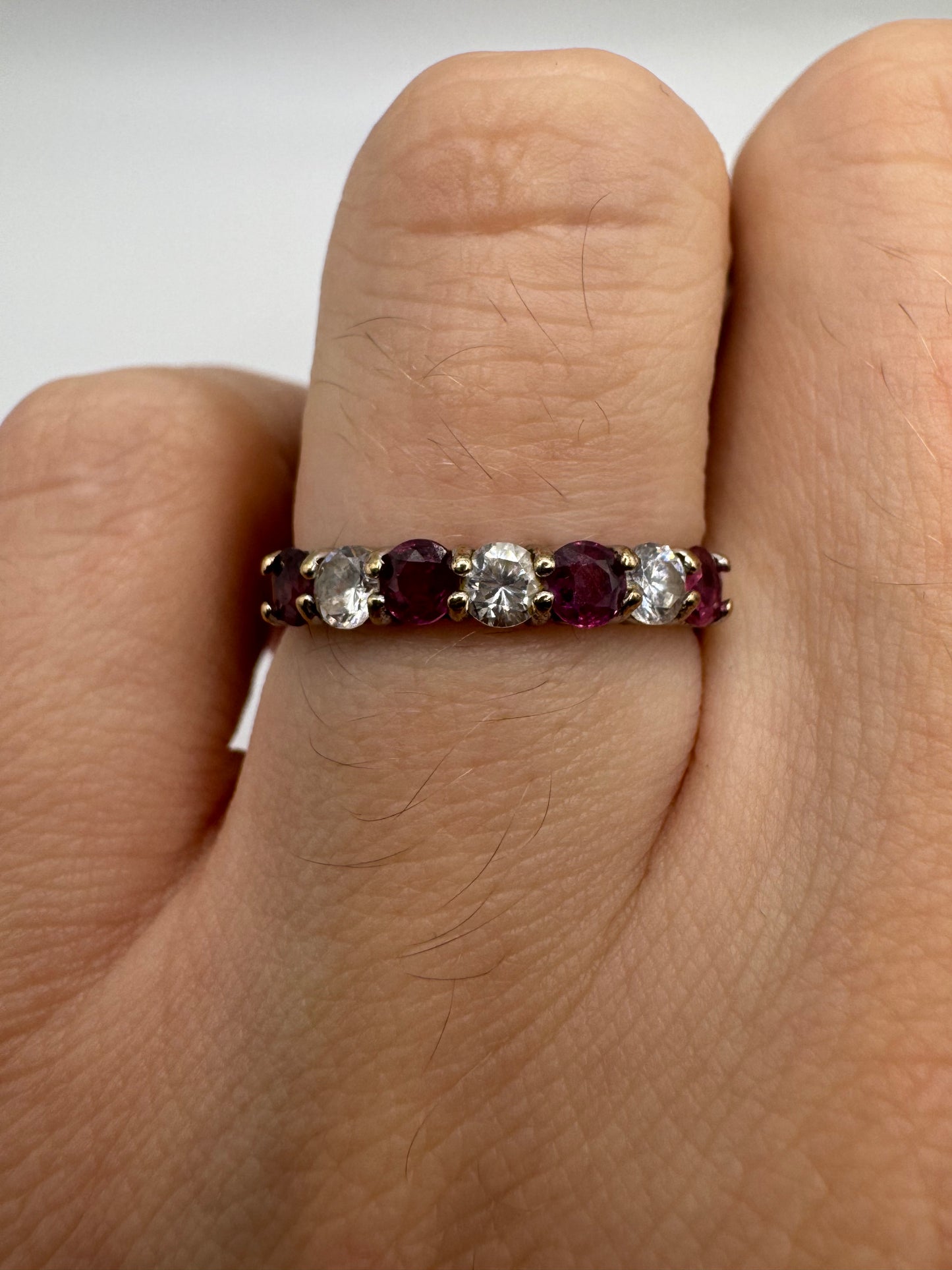 9ct gold ruby and cz ring