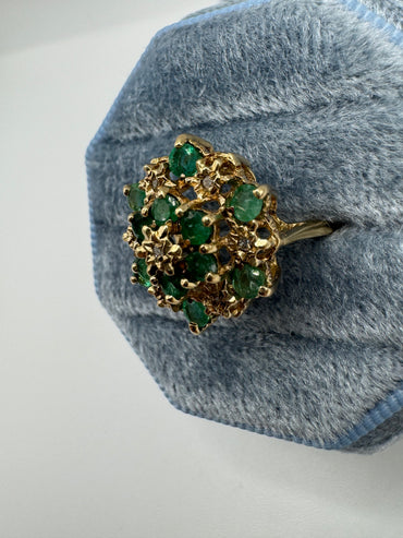 9ct gold emerald and diamond cluster ring