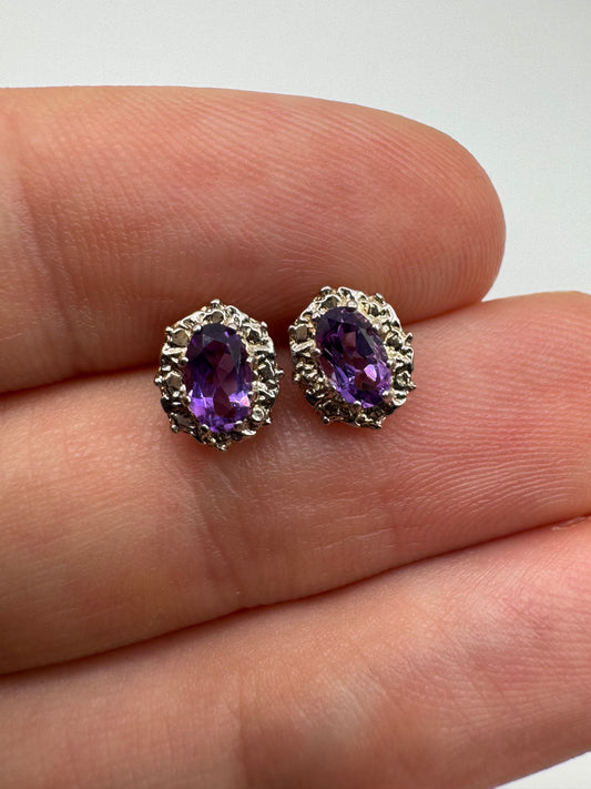 9ct gold amethyst and diamond earrings