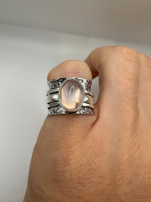 Silver rose quartz spinning ring (6.25-M1/2)