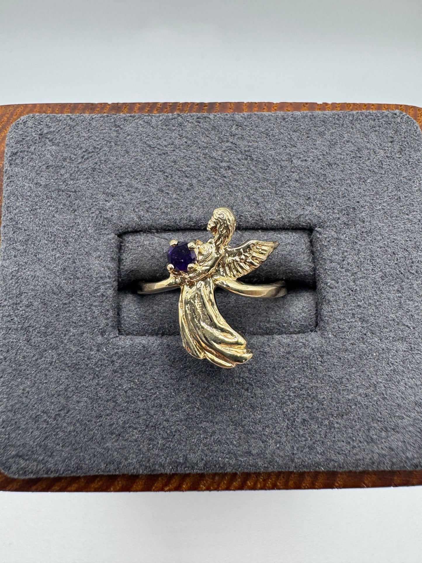 9ct gold amethyst angel ring
