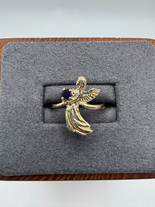 9ct gold amethyst angel ring