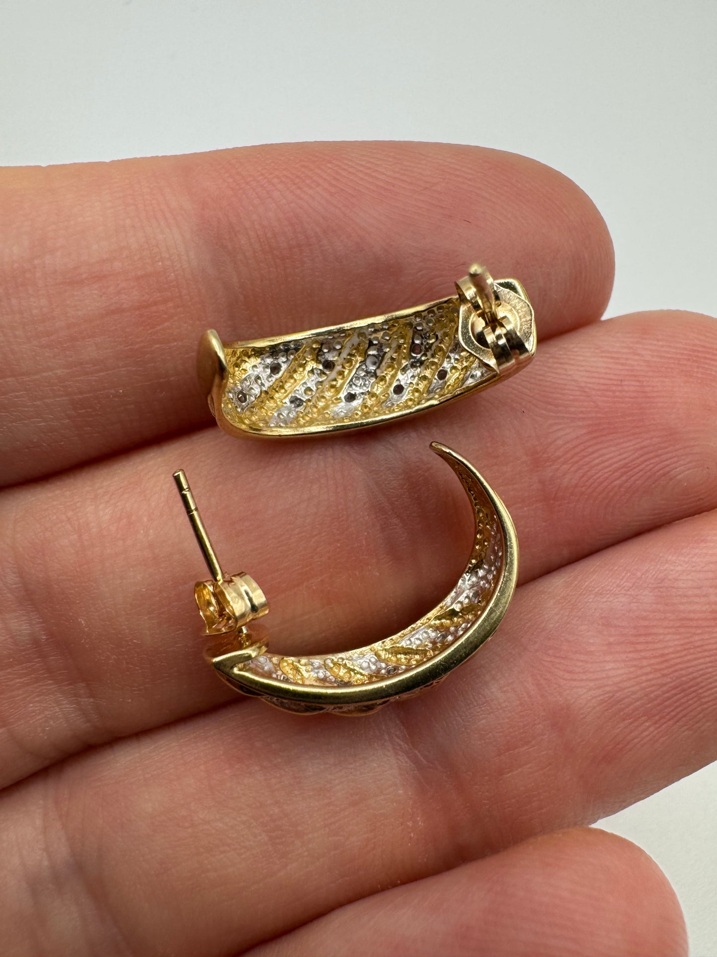 9ct gold diamond croissant earrings