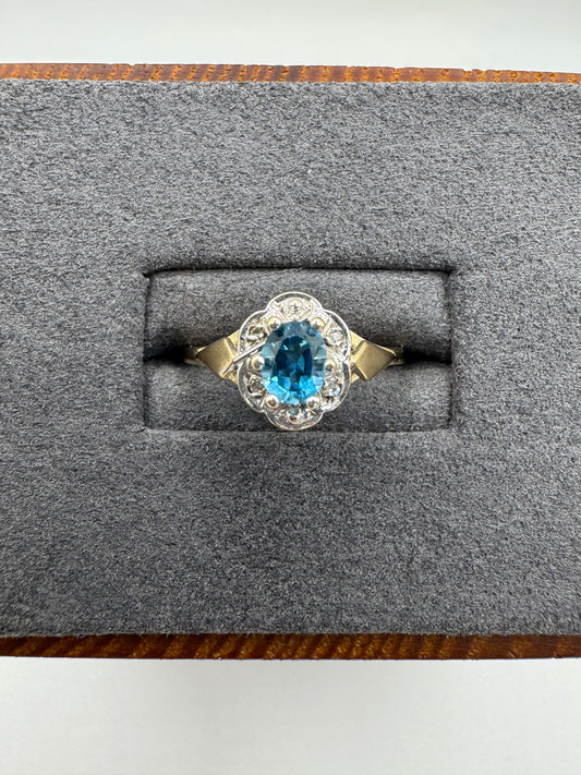 9ct gold blue topaz and diamond ring