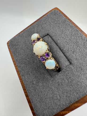 Antique 9ct gold opal and amethyst ring