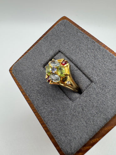 9ct gold multi-gem and diamond ring