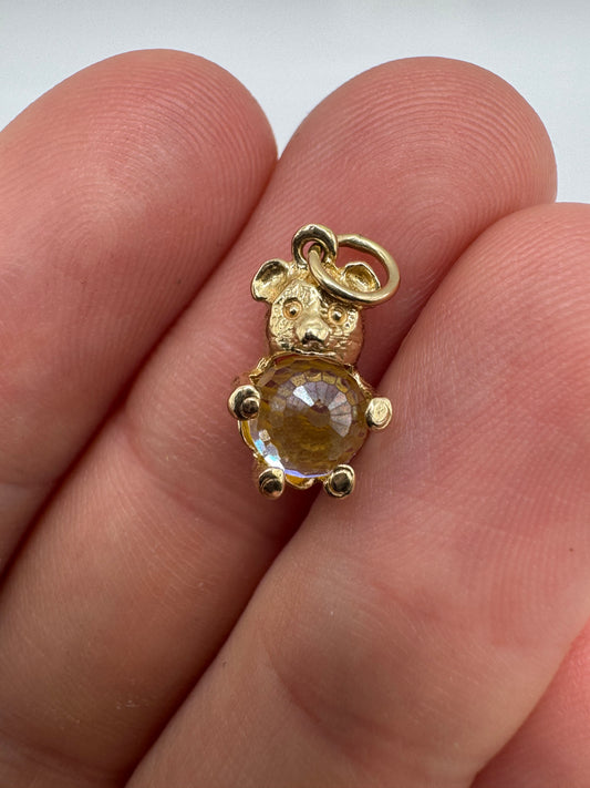 9ct gold teddy bear crystal pendant