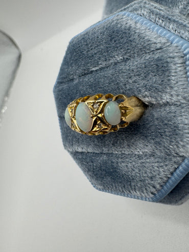 Antique 15ct and 18ct gold opal and diamond ring