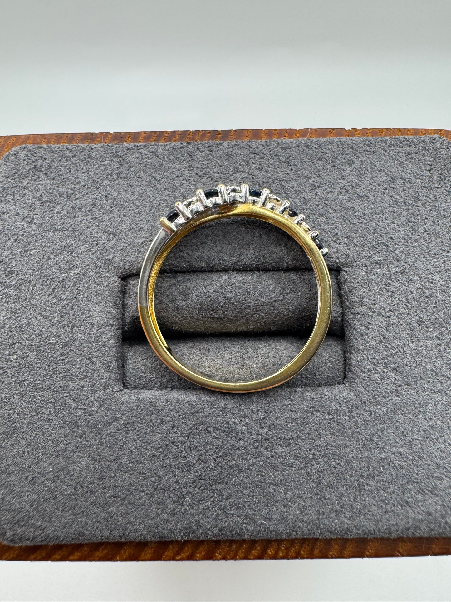 9ct gold sapphire and diamond crossover ring