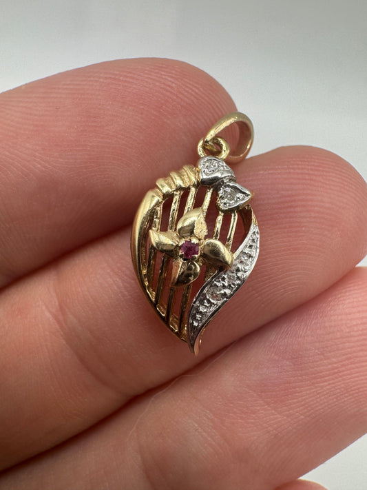 9ct gold ruby and diamond pendant