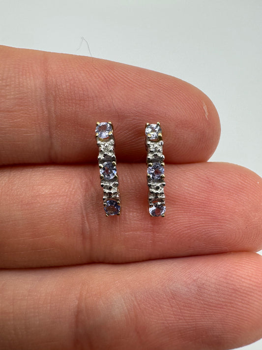 9ct gold tanzanite and diamond earrings