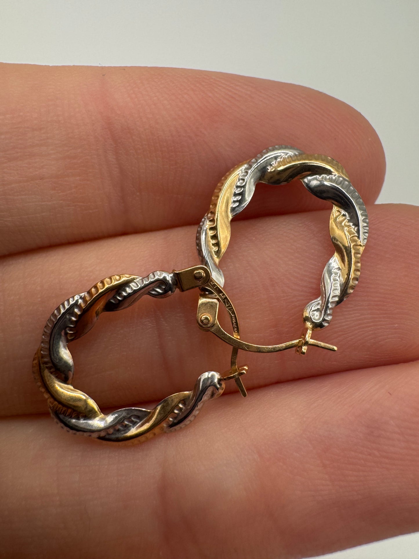 9ct two-tone gold patterned creole earrings