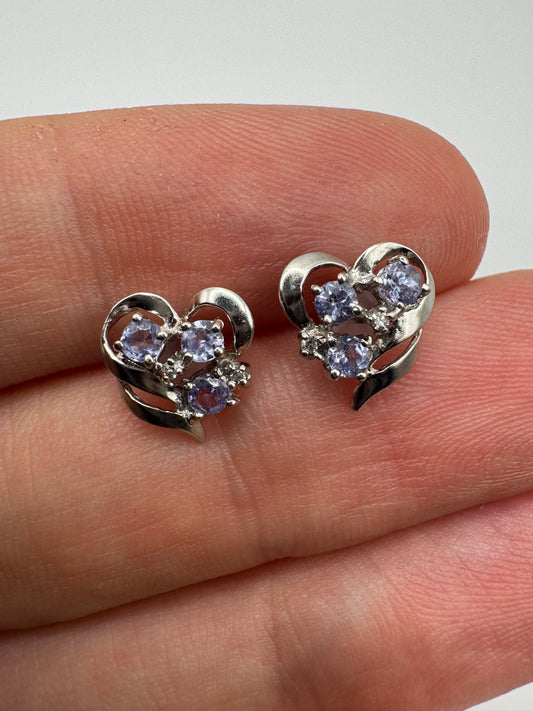 9ct white gold amethyst and diamond heart earrings